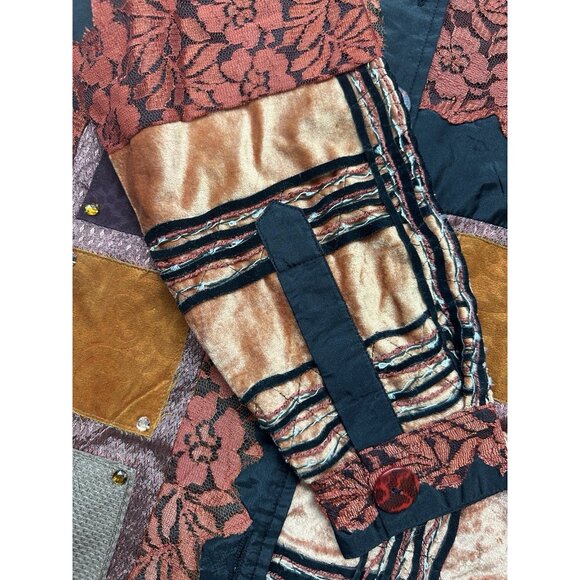 VTG Sandy Starkman Womans Blazer Patchwork Boho Wear Art M Velvet Lace Eclectic - Picture 5 of 10
